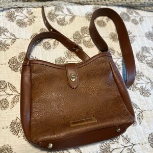 Wrangler Brown Leather floral embroidery details Shoulder Bag